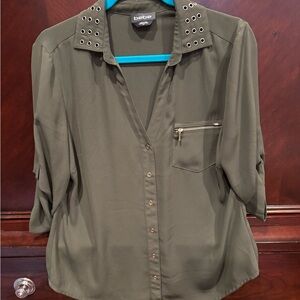 bebe Olive Eyelet Collar Button-Down Shirt